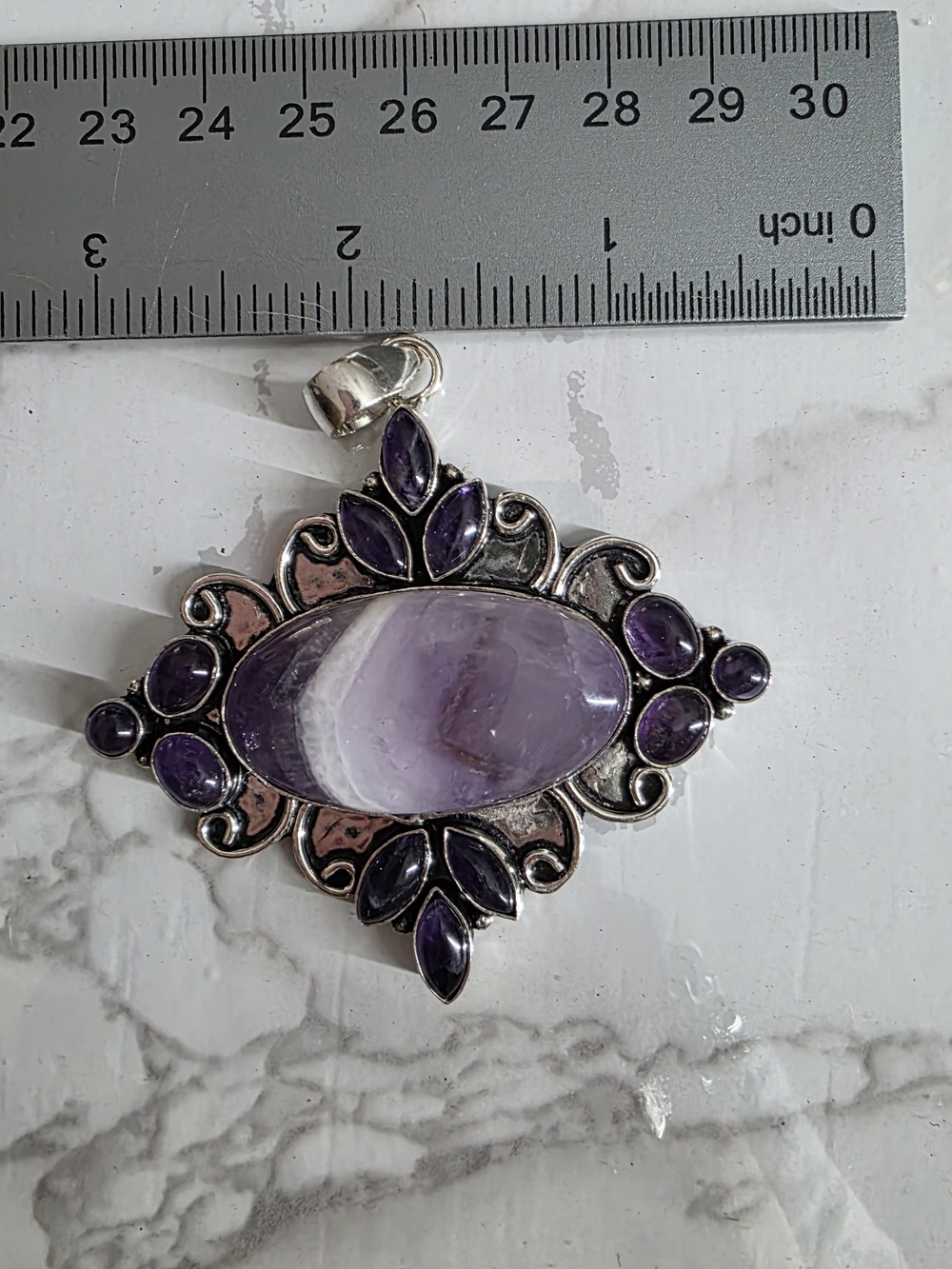 Sterling Silver Amethyst Pendant Necklace - Purple Gemstone - Picture 5 of 9
